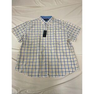 Classic Collection Mens 4XL Short Sleeve Button Down Shirt Yellow Navy Check NWT